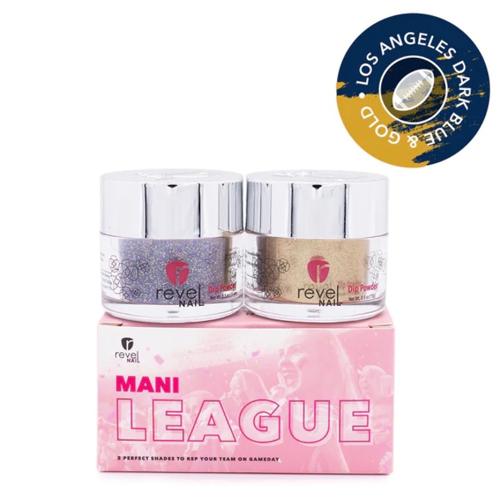 Revel Mani League Los Angeles Dark Blue & Gold Nail Dip Powder